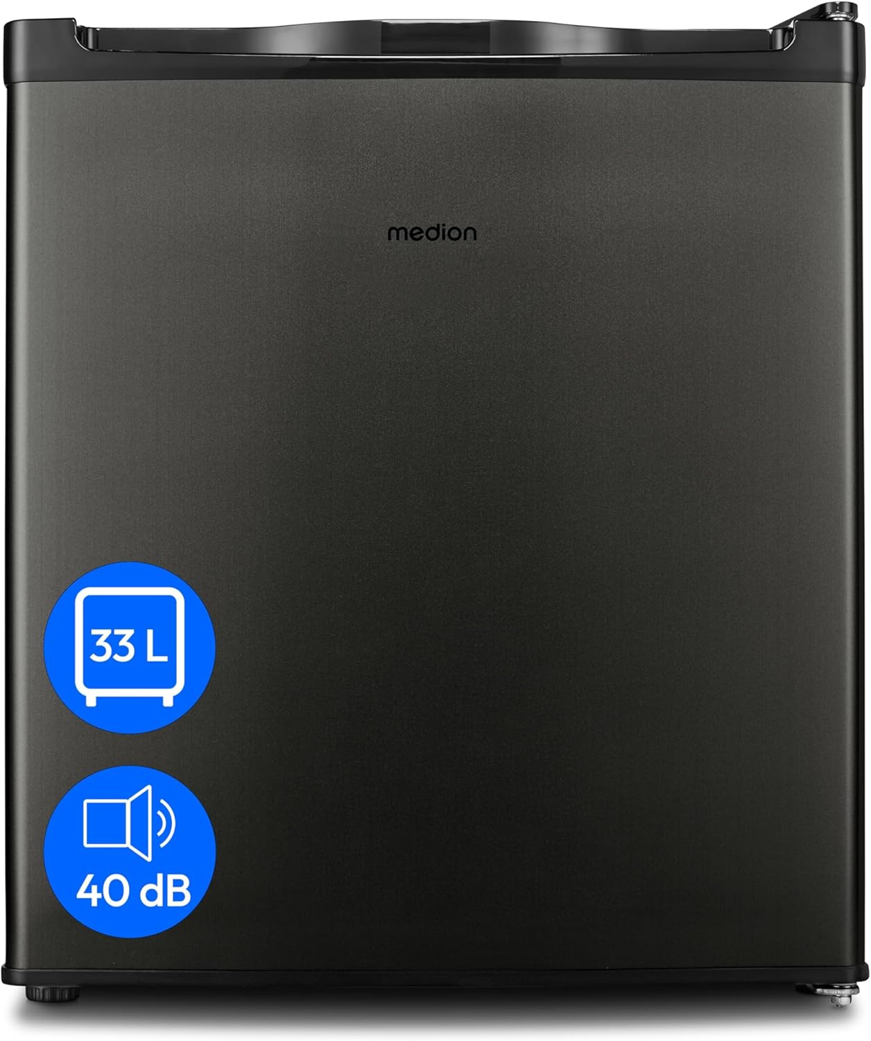 MEDION MD37675 Mini Freezer (33 Liter Capacity, 51 cm High, Height-Adjustable Feet, Recessed Grip, Manual Temperature Setting, Star Rating 4 Stars, Grey
