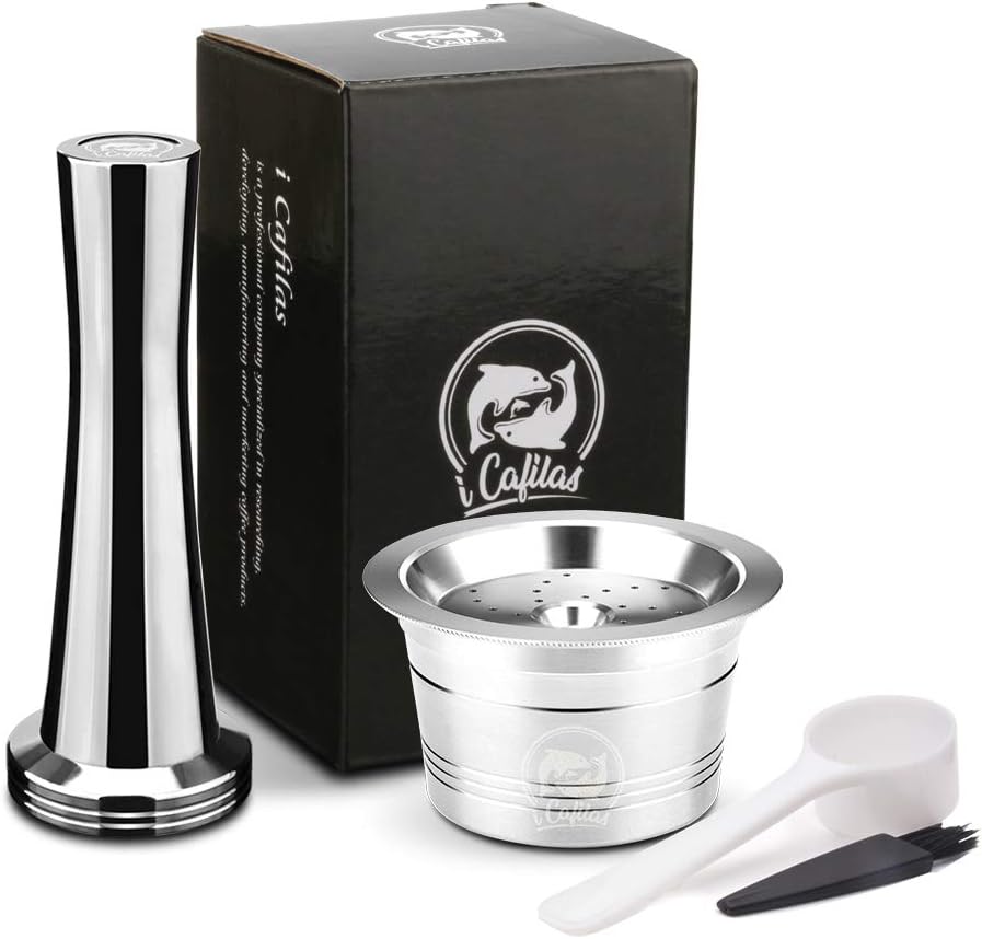 i Cafilas Coffee Capsules Refillable Stainless Steel Reusable Coffee Pods for K fee/Starbucks Verismo/CBTL/Tchibo Cafissimo Machines (Capsule + Coffee Stamp)