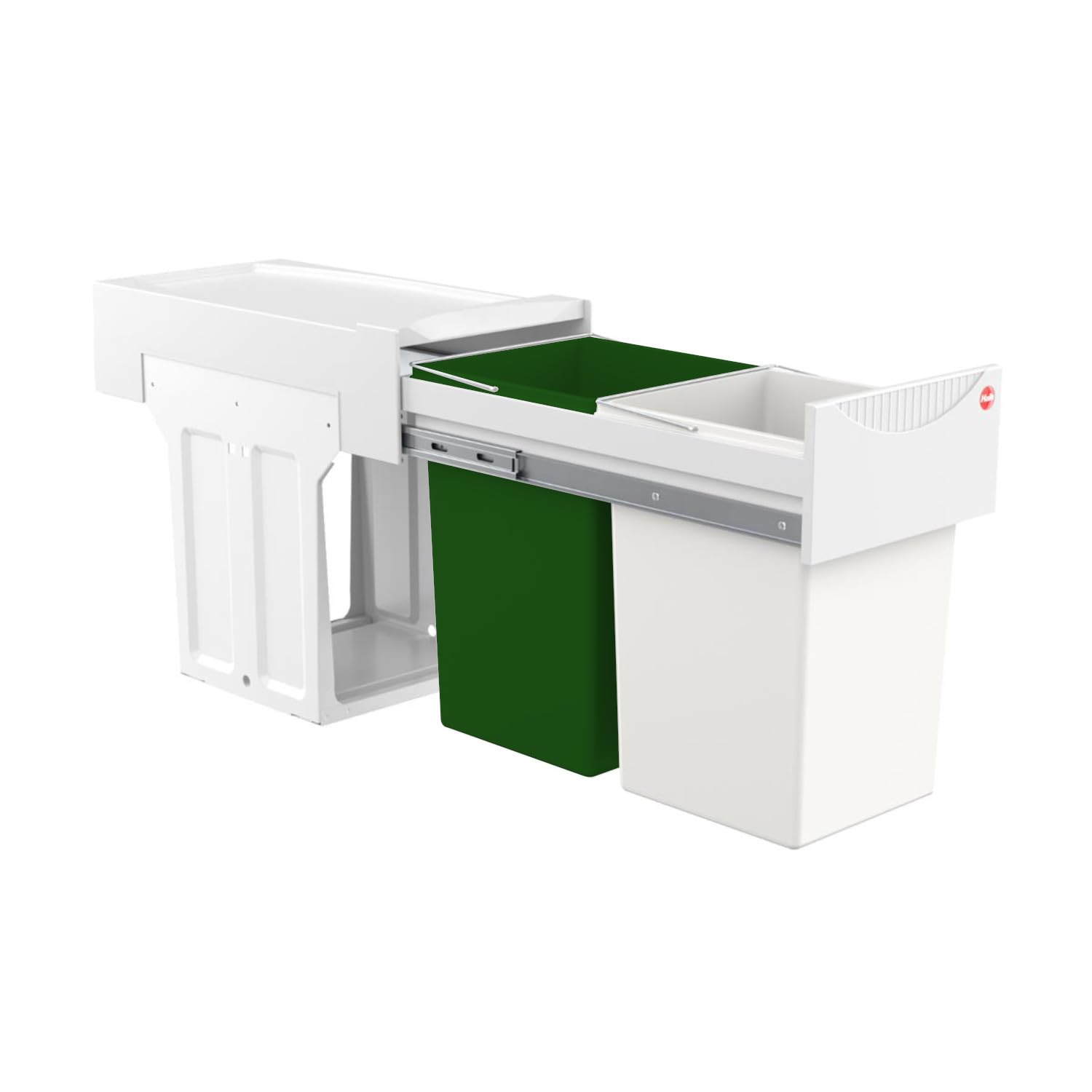 Hailo Tandem Waste Bin for Cabinets from 300 mm Wide Built-in Bin 2 x 15 L Full Extension with Telescopic Rails (Green/White)