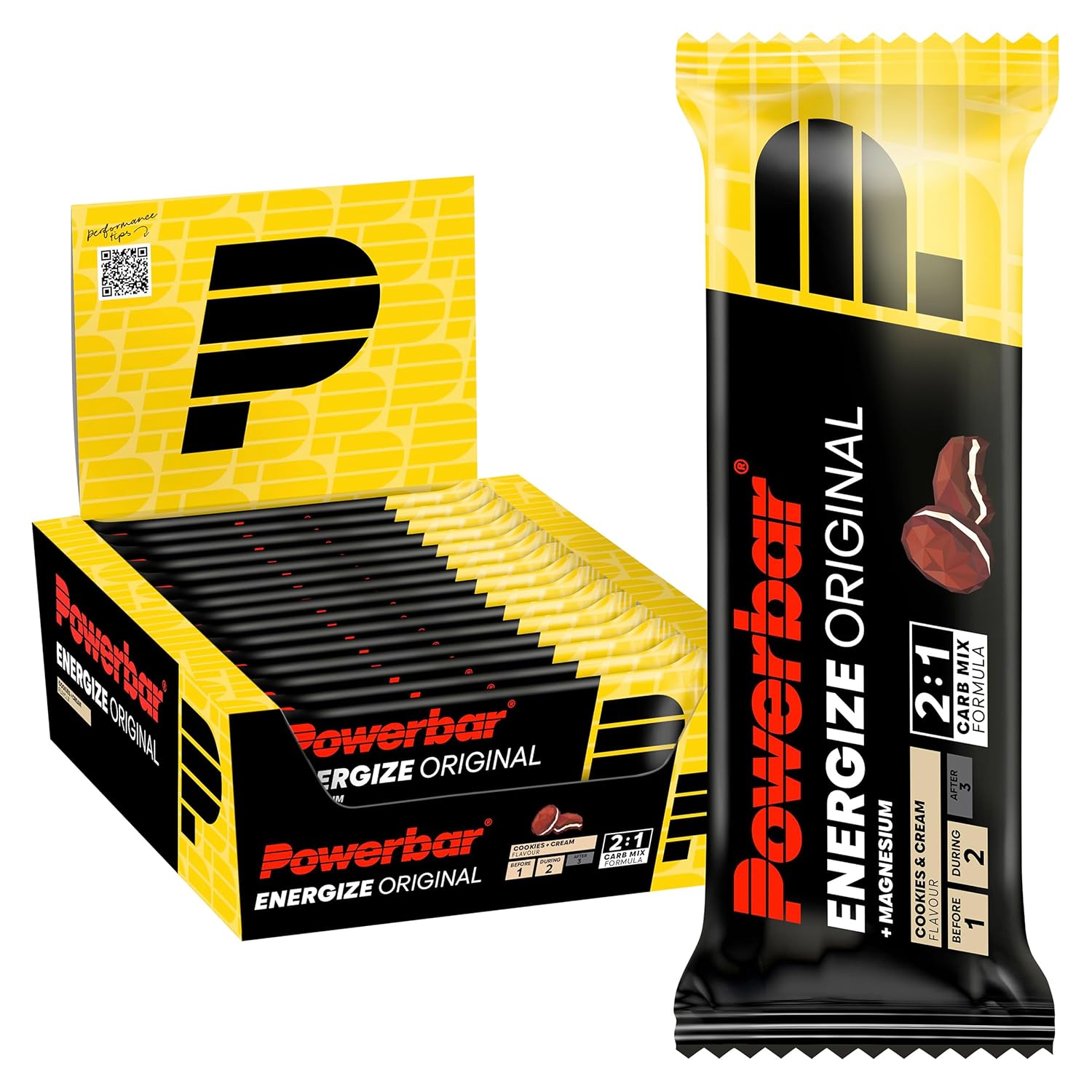 Powerbar - Energize Original - Cookies, Cream - 15 x 55 g - High Carb Energy Bar - Magnesium, Sodium