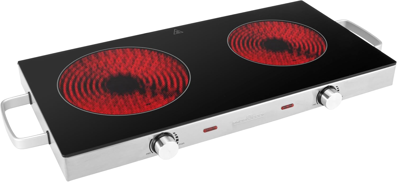ProfiCook® PC-DKP 1211 Infrared Double Hob | Energy-Saving Hob with Two Fields | Hob Made of Scratch-Resistant Glass Ceramic | Hob for All Types of Pots, Double Hob 2800 W
