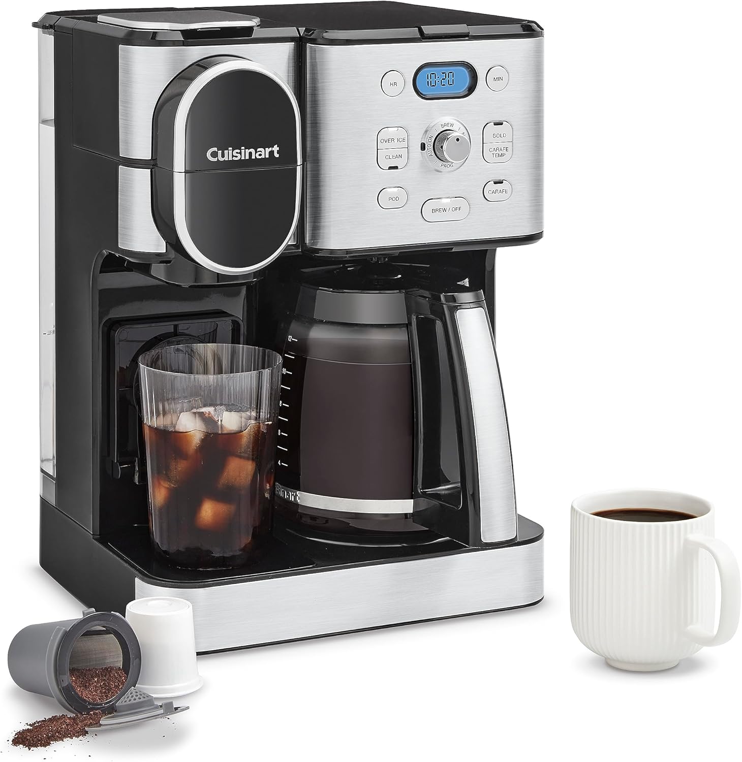 Cuisinart Coffee Machine, 12 Cups Glass Carafe, Automatic Hot & Iced Coffee Maker, Single Server Brewer, Stainless Steel, SS-16