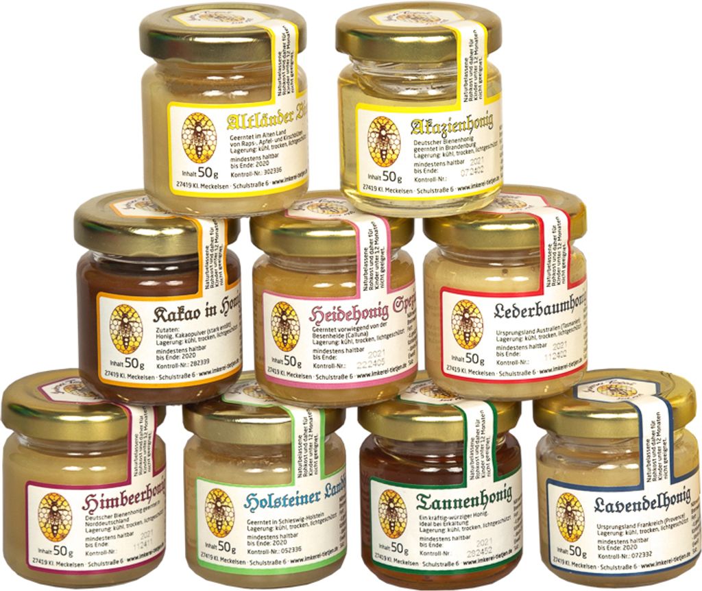 Beekeeping Tietjen 9-piece sample set honey 50g jars