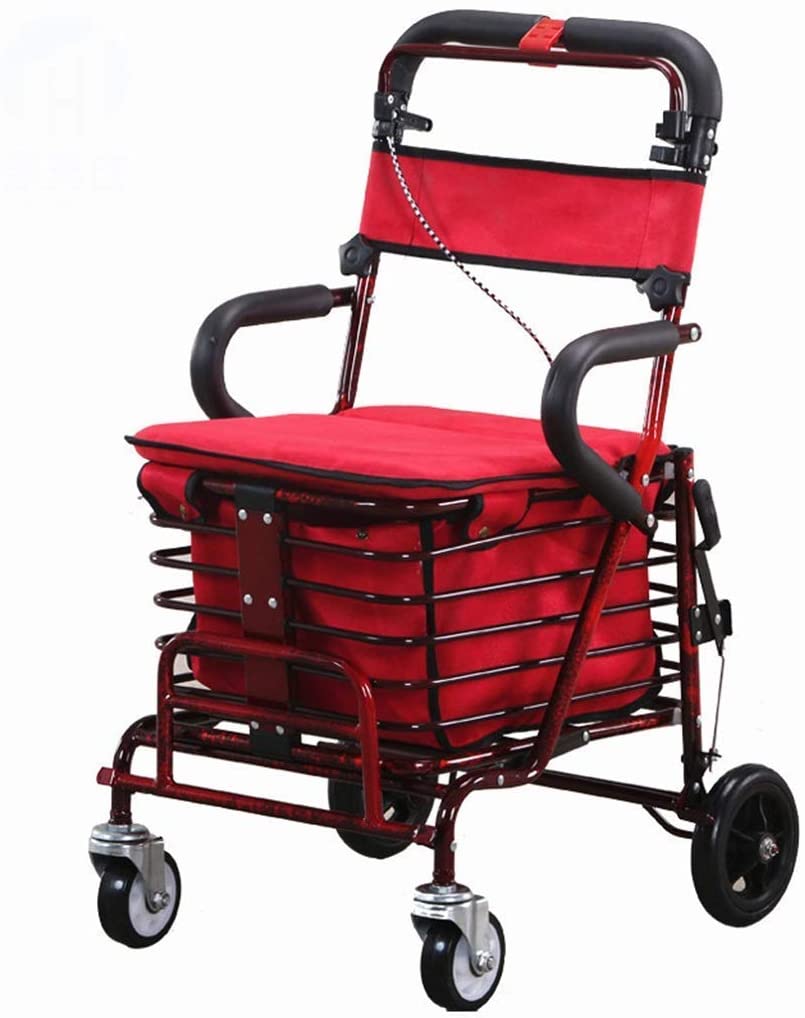 FACAIA Walking stick, lightweight foldable 4-wheel walker shopping cart folding trolley walking chair for elderly people can buy food to push the little trolley.