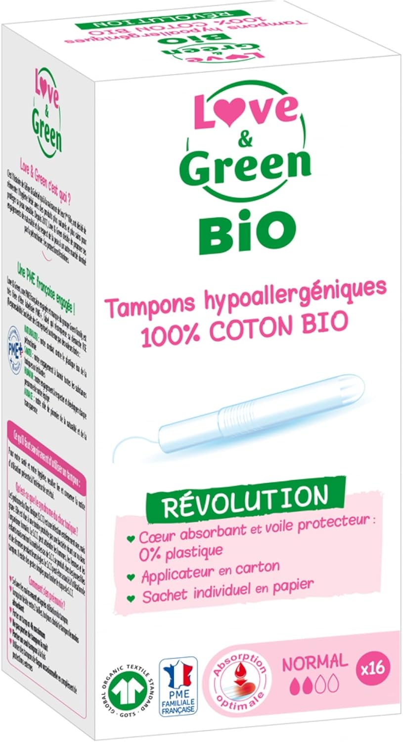 Love & Green 16 x Hypoallergenic Organic Tampons with Applicator