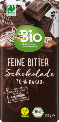 dmBio Chocolate, fine bitter, 70 % cocoa, natural country, 100 g