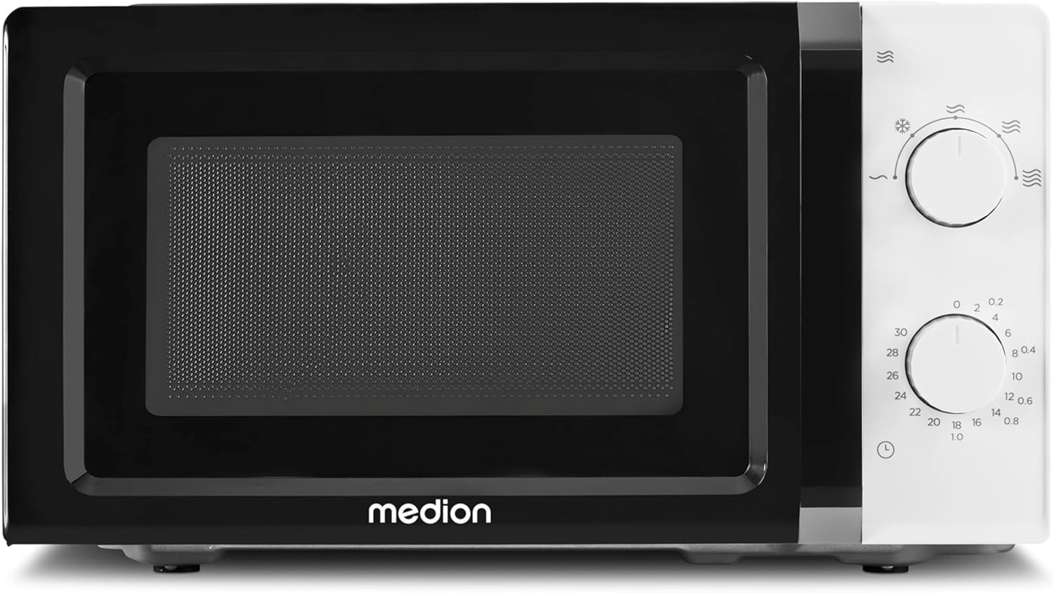 MEDION MD11475 Microwave (20 Litres, 700 Watts, Small Compact and Space-Saving, 5 Microwave Levels, Defrost Function, Timer Function, White