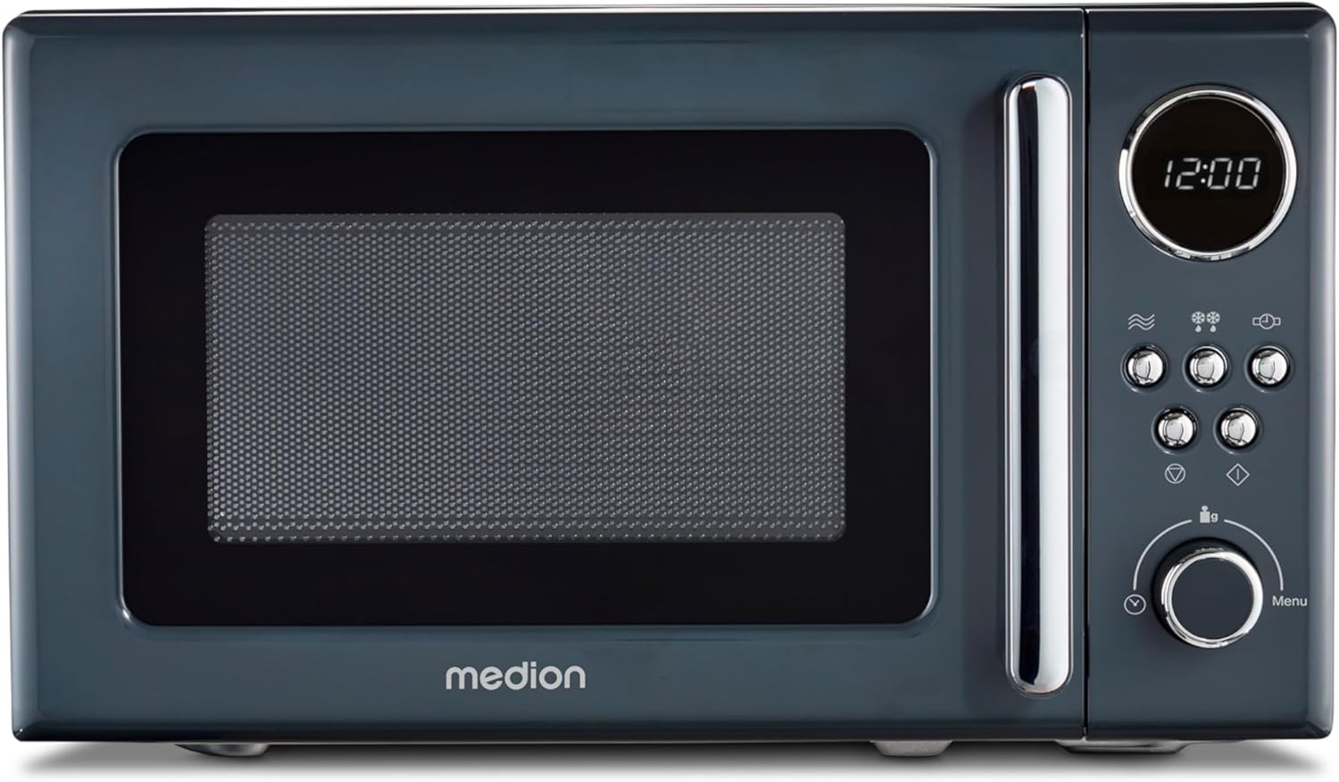 MEDION MD15000 Retro Microwave Small (20 liters, approx. 800 watts, 5 microwave levels, 8 automatic programs, digital display, defrost function, compact, gray