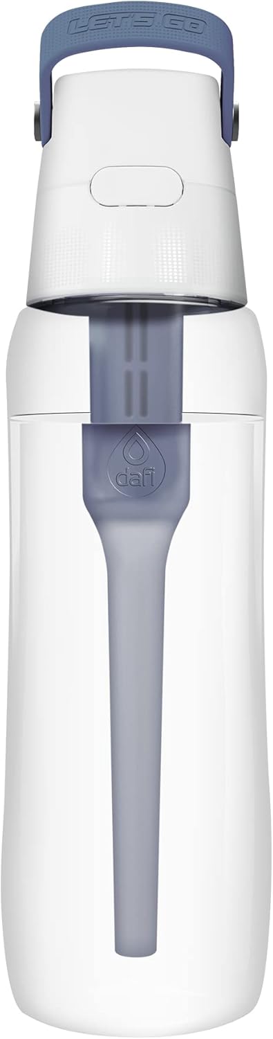 DAFI Solid Water Bottle with Filter and Straw 0.7 L, Grey - Water Bottle with Water Filter, BPA-Free, Sports Bottle with Filtered Water for Travel - Filter Bottle Outdoor + Activated Carbon Filter