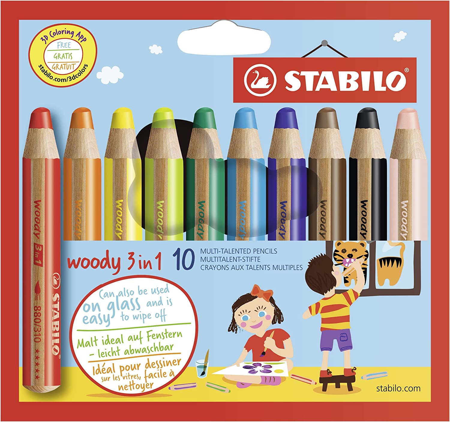Stabilo Woody 3-in-1 Coloured Pencil, Watercolour and Wax Crayon, multicolo