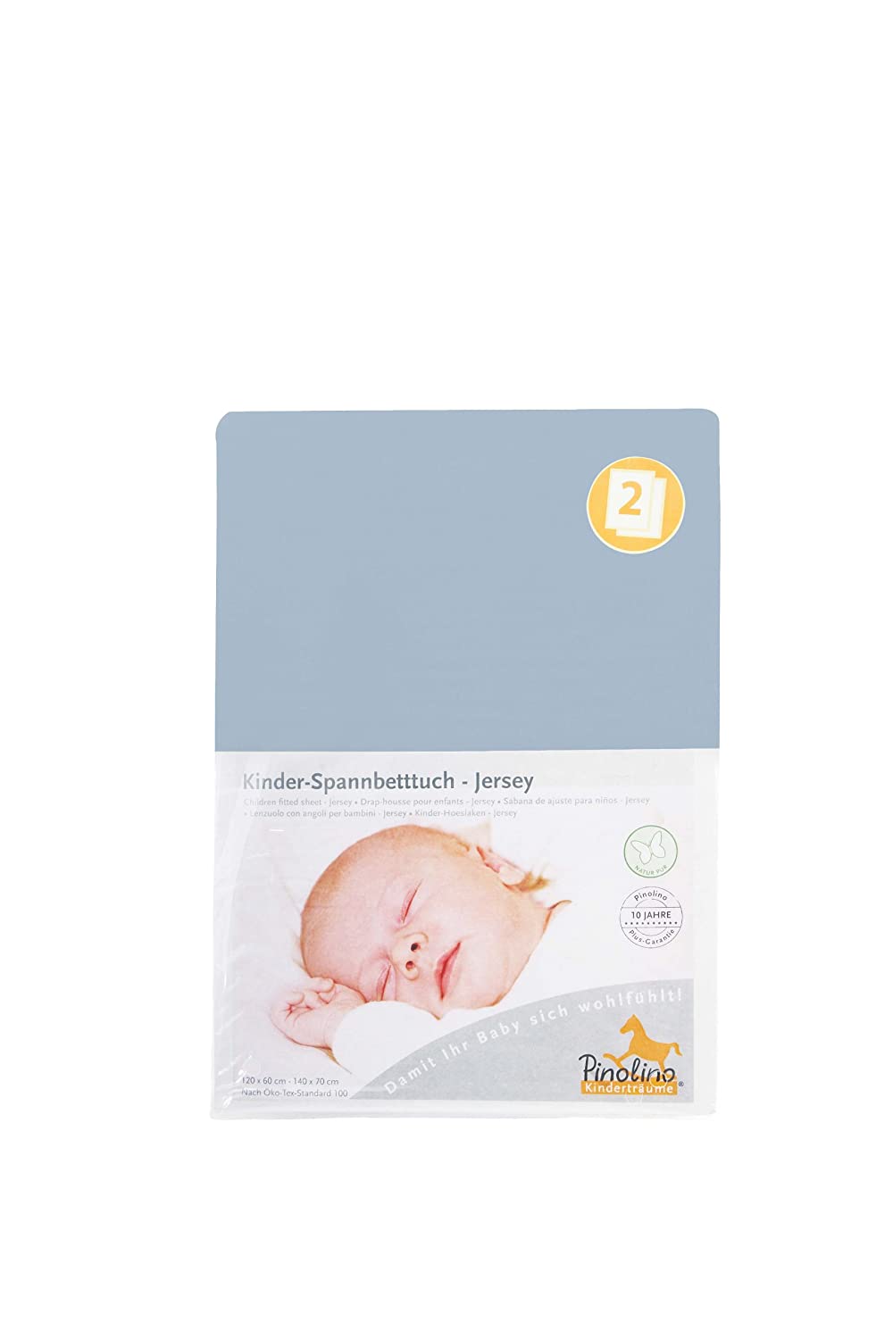 Pinolino 540002 Twin Pack Jersey Fitted Cot Bed Sheet light blue