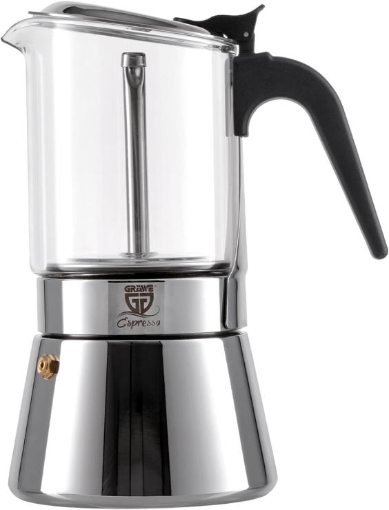 GRAWE GRÄWE Stainless Steel Espresso Maker with Glass Jug, Suitable for Induction and All Hobs, Dishwasher Safe, 9 Cups, 360 ml