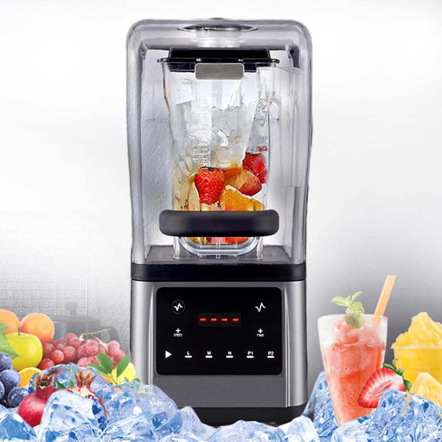 pealiritansemen 2200 W Electric Smoothie Maker, Commercial Blender with 1.6 L Container, 9 Speed Levels, Crushed Ice Function and Self-Cleaning Function, for Smoothies and Shakes