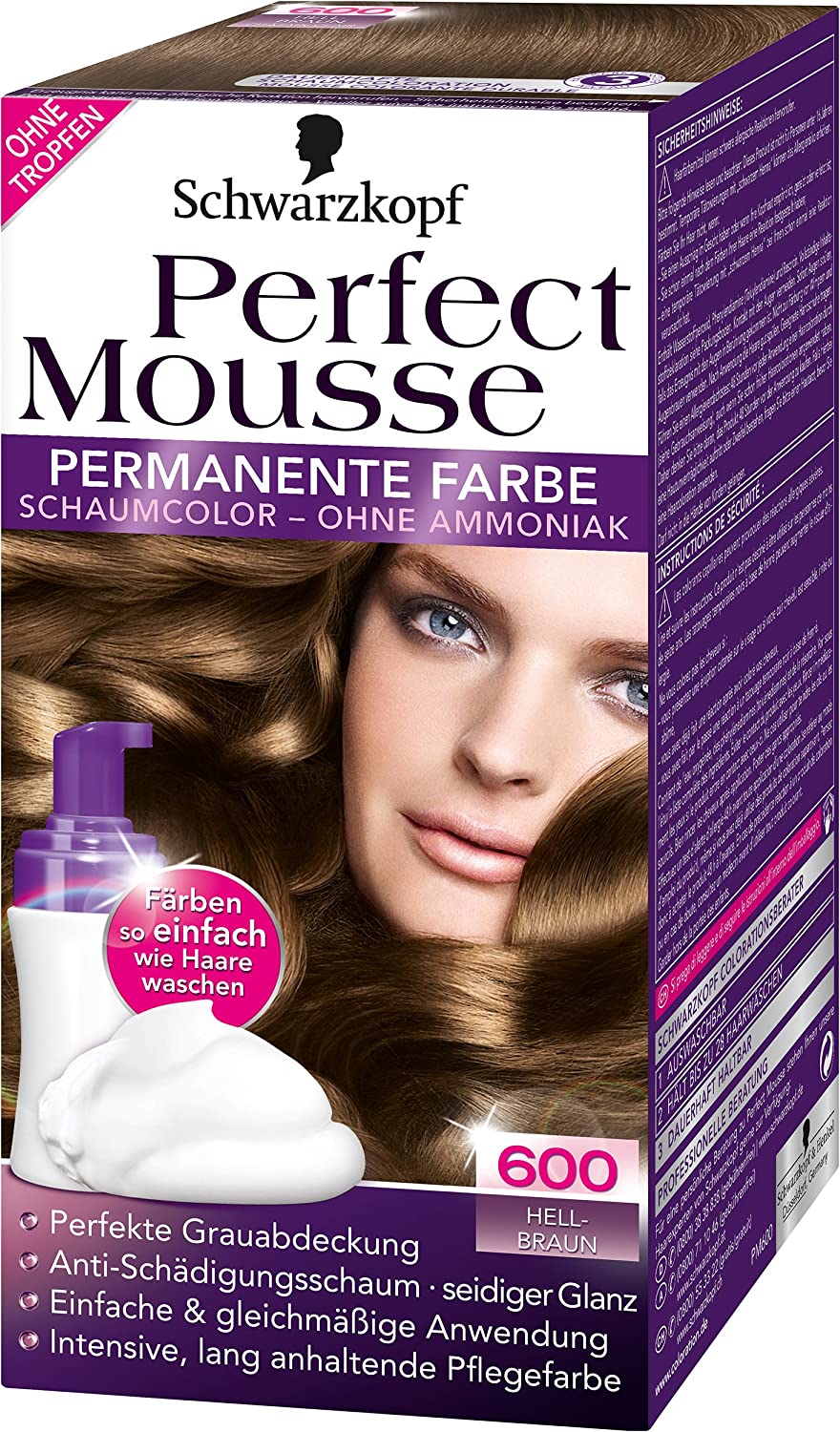 Schwarzkopf Perfect Mousse Permanent Color Level 3, 600 Light Brown, ‎600