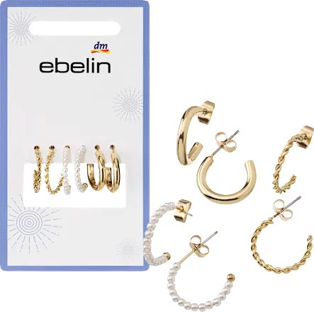 ebelin Gold-look hoop earrings, 6 pieces