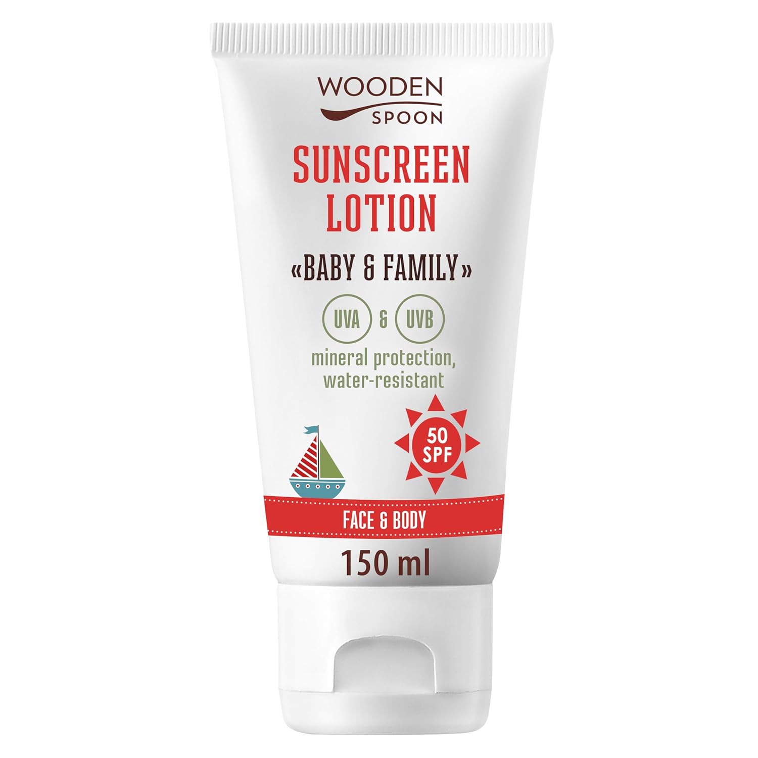 Wooden Spoon Face and Body Sun Lotion SPF50 for Babies and Adults 150 ml Invisible Zinc