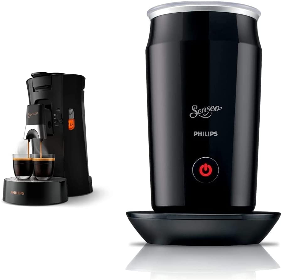 Philips Domestic Appliances Philips Senseo Select CSA240/60 Coffee Pod Machine - Coffee Strength Selection Plus, Memo Function, Recycled Plastic, Black & CA6500/60 Senseo Milk Twister Milk Frother, Plastic, Black