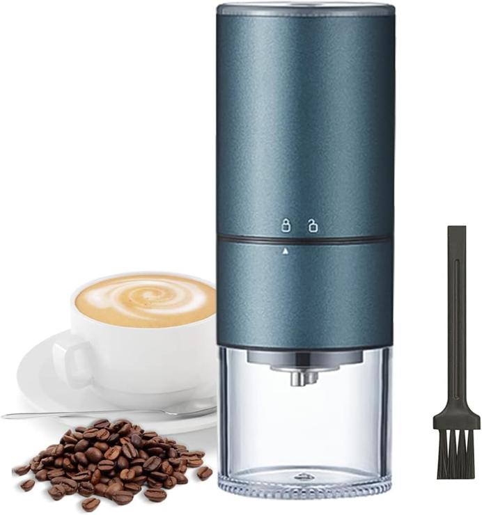 Besmall Electric Coffee Grinder, Rechargeable Conical Stainless Steel Grinders, Coarse and Fine Adjustable, 30 g Capacity, Portable Coffee Grinders for Camping, Office