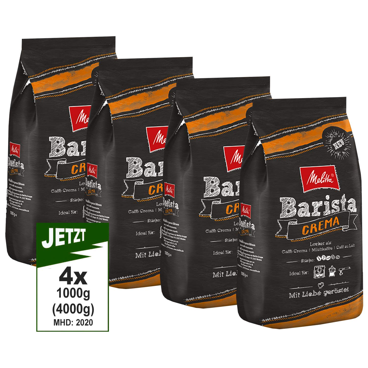 Melitta Barista Crema, entire coffee beans 4x 1000g (4000g) - balanced, harmonious coffee
