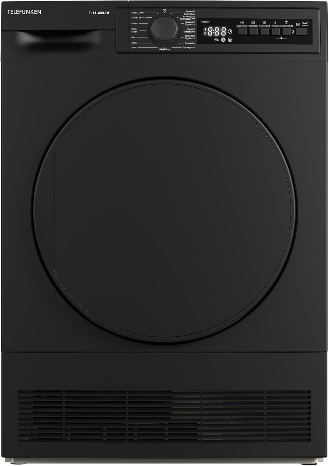Telefunken T-11-400-DI Condenser Dryer / 7 kg Dryer with 15 Programs, Delay Start Time, Wrinkle Protection and Reversing Drum Movements, Dark Inox