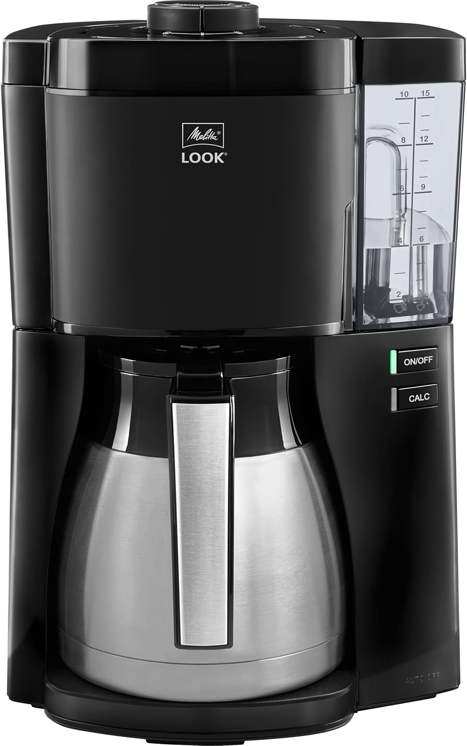 Melitta Look Therm Coffee Machine with Removable Water Tank, Filter Coffee Machine with Thermal Jug and Drip Stop, for up to 10 Cups of Coffee, Black