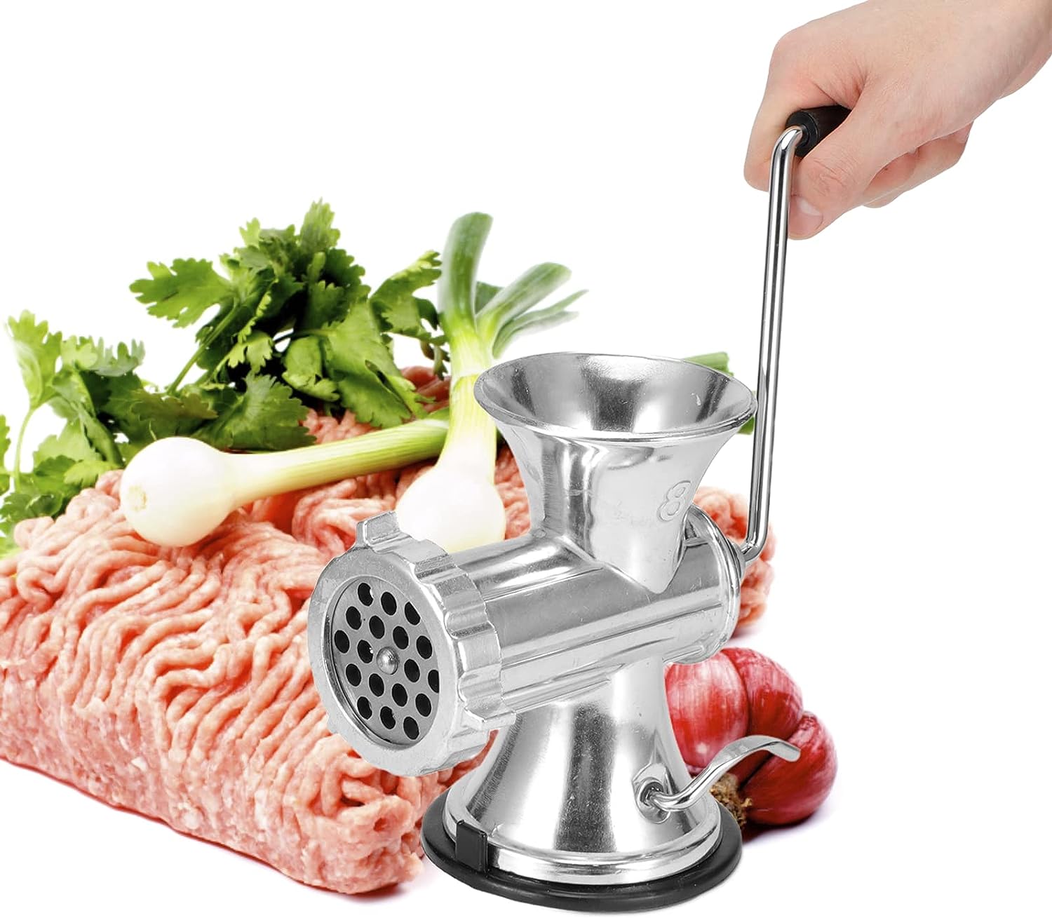 Rosvola Meat Machine, Stainless Steel, Hand-Offset Meat Mincer Manual with Suction Cup, Meat Mincer Stainless Steel Cast Iron, Robust Meat Mincer