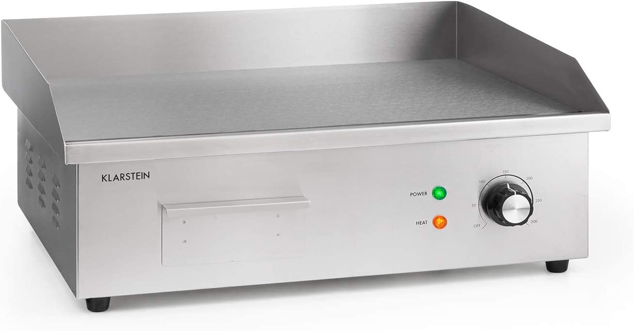 Klarstein Electric grill, grill plate, electric grill plate, table grill, electric grill made of stainless steel, splash guard and collection container, smooth XL grill surface: 54.5 x 35 cm, continuously adjustable 50-300 °C, 3000 Watt