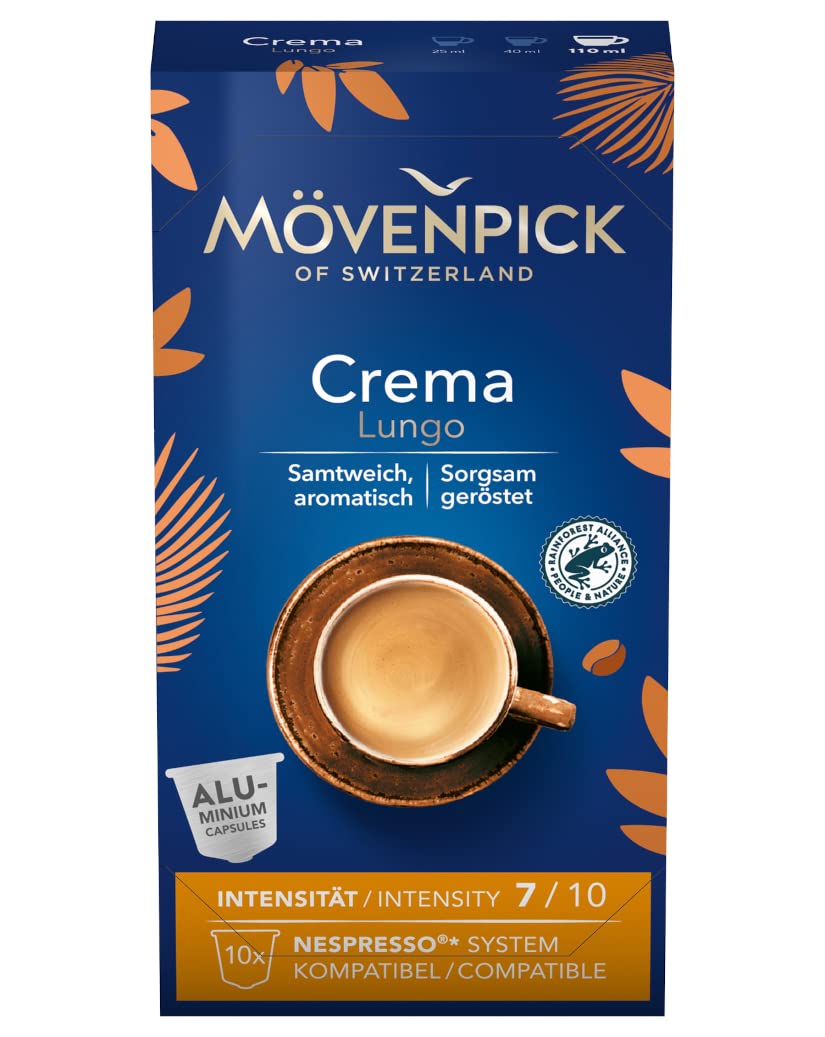 Mövenpick Cream Lungo Coffee Capsules in Aluminum Capsules Pack of 10
