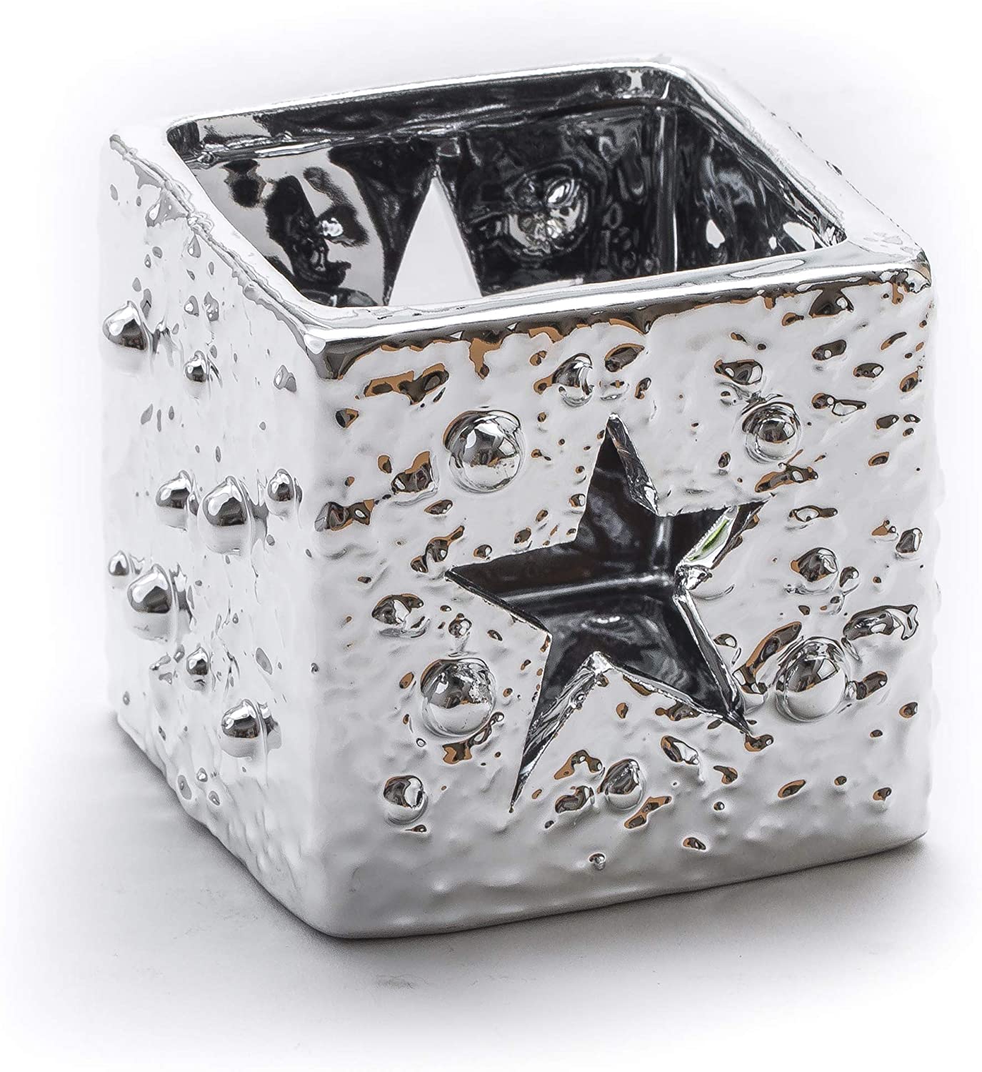 DARO DEKO Daro Decorative Ceramic Tealight Holder Silver Various Designs-Single Or Se