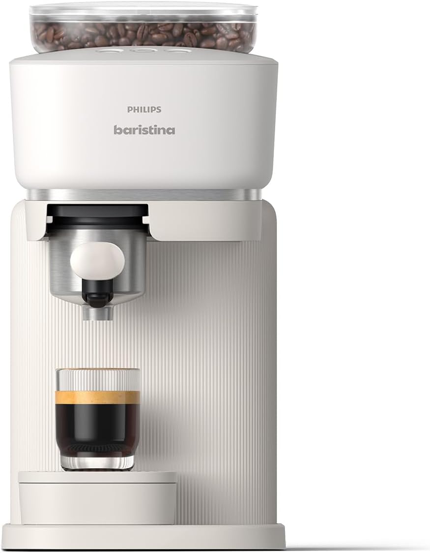 Philips Baristina Espresso Machine, Real Espresso, Made Simple, Compact Coffee Machine, Natural White with White Portafilter, 16 Bar Pump Pressure, Automatic Grinder, Cafe Crema (BAR300/00)
