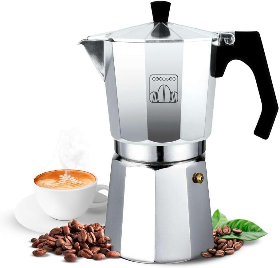Cecotec Mokclassic 600 Shiny Italian espresso maker. Aluminum coffee makers for every kitchen, 6 cups of coffee, silicone seal, ergonomic and heat -resistant handle