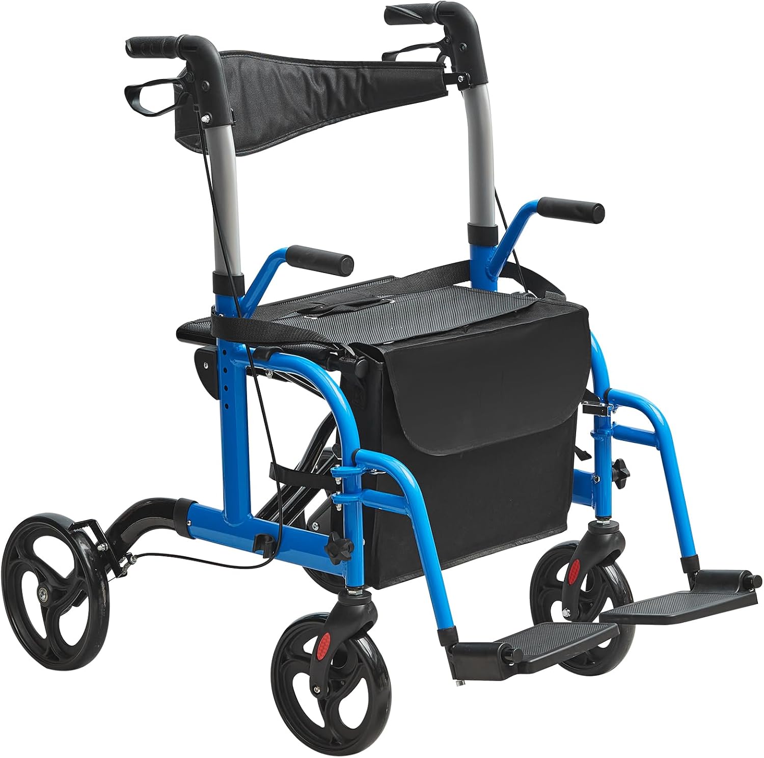 VEVOR 2 in 1 Rollator and Transport Chair for Seniors Folding Rollator Wheelchair Combination and Footrests Lightweight Aluminium Walker with Adjustable Handle All Terrain Wheels 300 lbs Blue