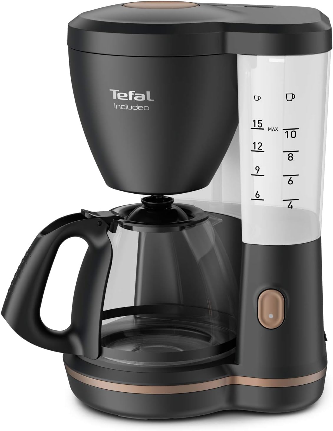 Tefal Includeo CM533811 Filter Coffee Maker Extremely Easy to Use Coffee Maker Suitable for Right and Left Handed Users, Automatic Lid Opening, 1.25L, 10 to 15 Cups