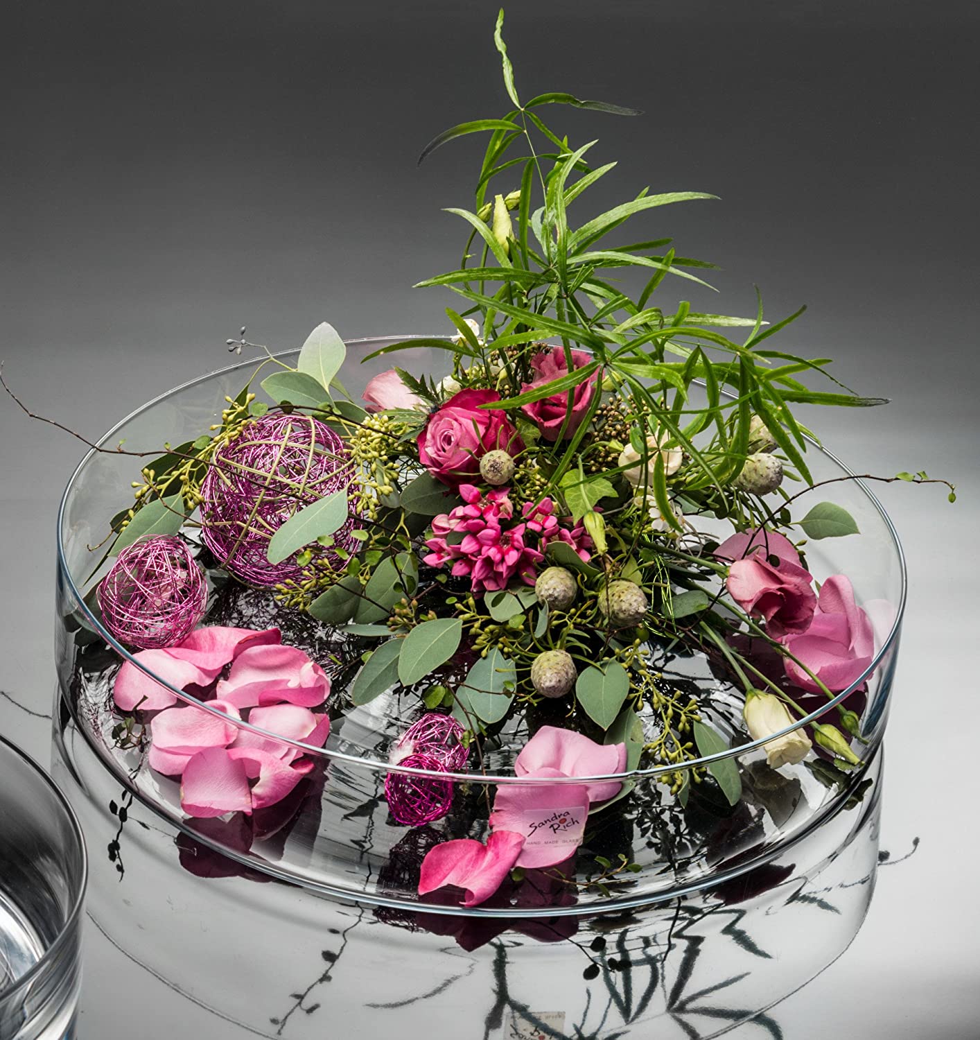 Sandra Rich Glass Bowl Glass Bowl Cora Flat Round, Diameter 39 Cm