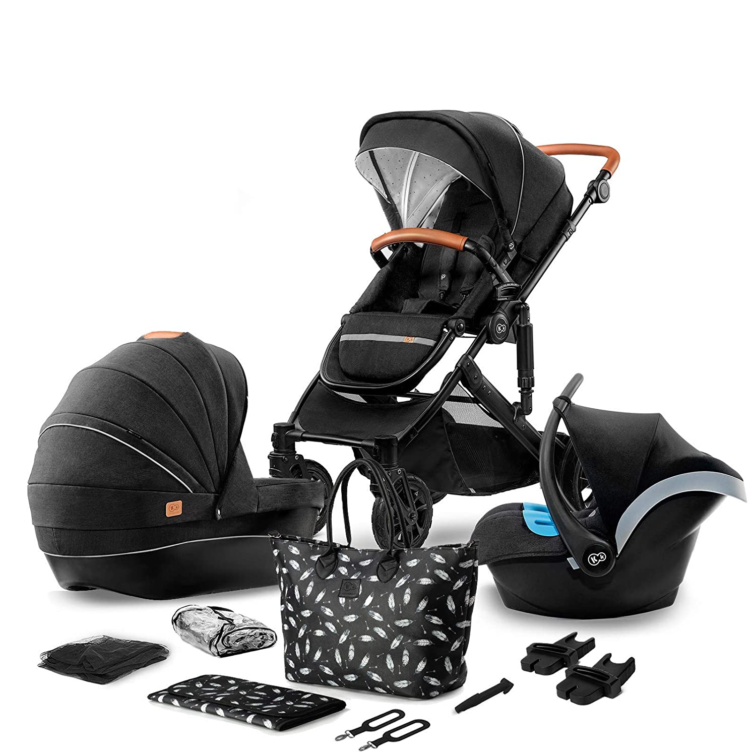 kk Kinderkraft Kinderkraft 3-in-1 Prime 2020 Pram Set, Combination Pram, Sports Pram, Buggy and Carrycot Baby Seat, Large Wheels, Pneumatic Tyres, Comfortable Buggy Seat, Baby Seat, Black