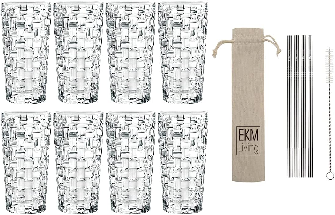 Spiegelau & Nachtmann Nachtmann Bossa Nova Longdrink Set of 8 0092075 x 2 + EKM Living Stainless Steel Drinking Straws