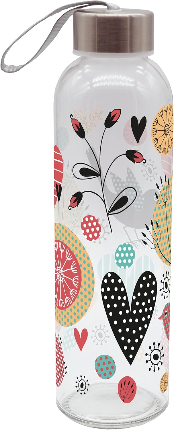 infinite by GEDA LABELS (INFKH) Unisex Youth Water Bottle Flowers 500 ml Glass, Colorful