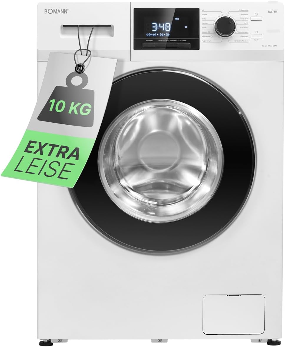Bomann® Washing Machine 10 kg | Max. 1400 rpm | 16 Programmes | Brushless DC Motor: Efficient, Quiet and Durable | End Time Delay | Inlet Hose Safety System | Washing Machine | WA 7111