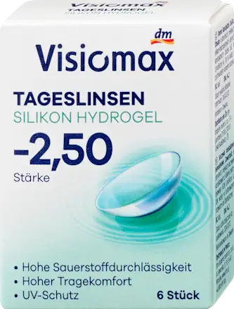 Visiomax Silicone hydrogel daily contact lenses, diopter -2.50, 6 units