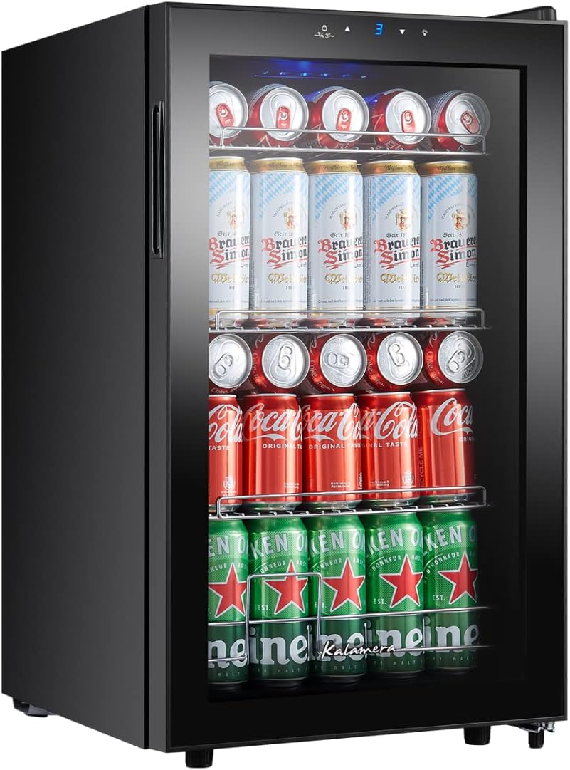 Kalamera KRC-68GE Drinks Fridge, Small Bottle Fridge with Touch Control Panel, 3-18°C Cooling Zone, Beer Fridge 68 Liters, 38 dB, Blue LED Interior Lighting