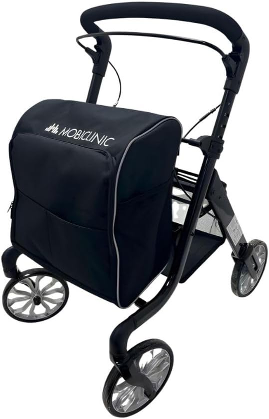 Mobiclinic®, Folding Rollator + Shopping Trolley, 2 in 1, Parking Brake, 6-Way Height Adjustable, Single-Lever Handle, Basket and Removable XXL Bag, 360° Wheels, Durable, Aluminum, Shapes