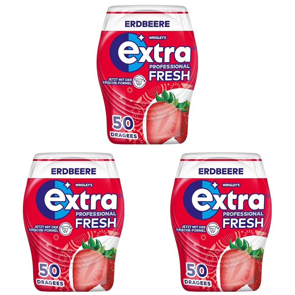 EXTRA Store Extra Professional Fresh Strawberry Chewing Gum, 50 dragees (Pack of 3)