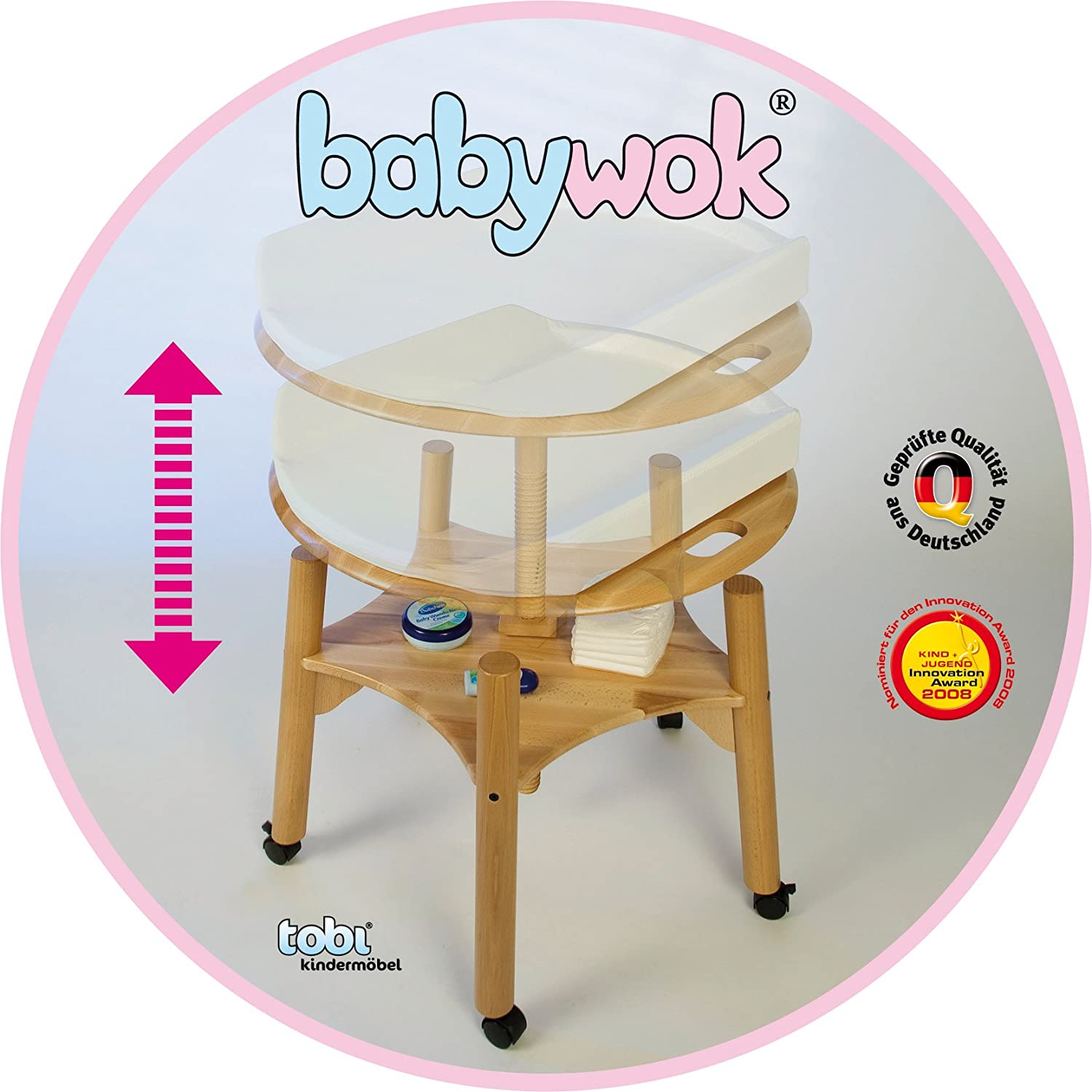 babybay Babytwist Natural Painted Includes Changing Mat and Wheels Natural lacquer
