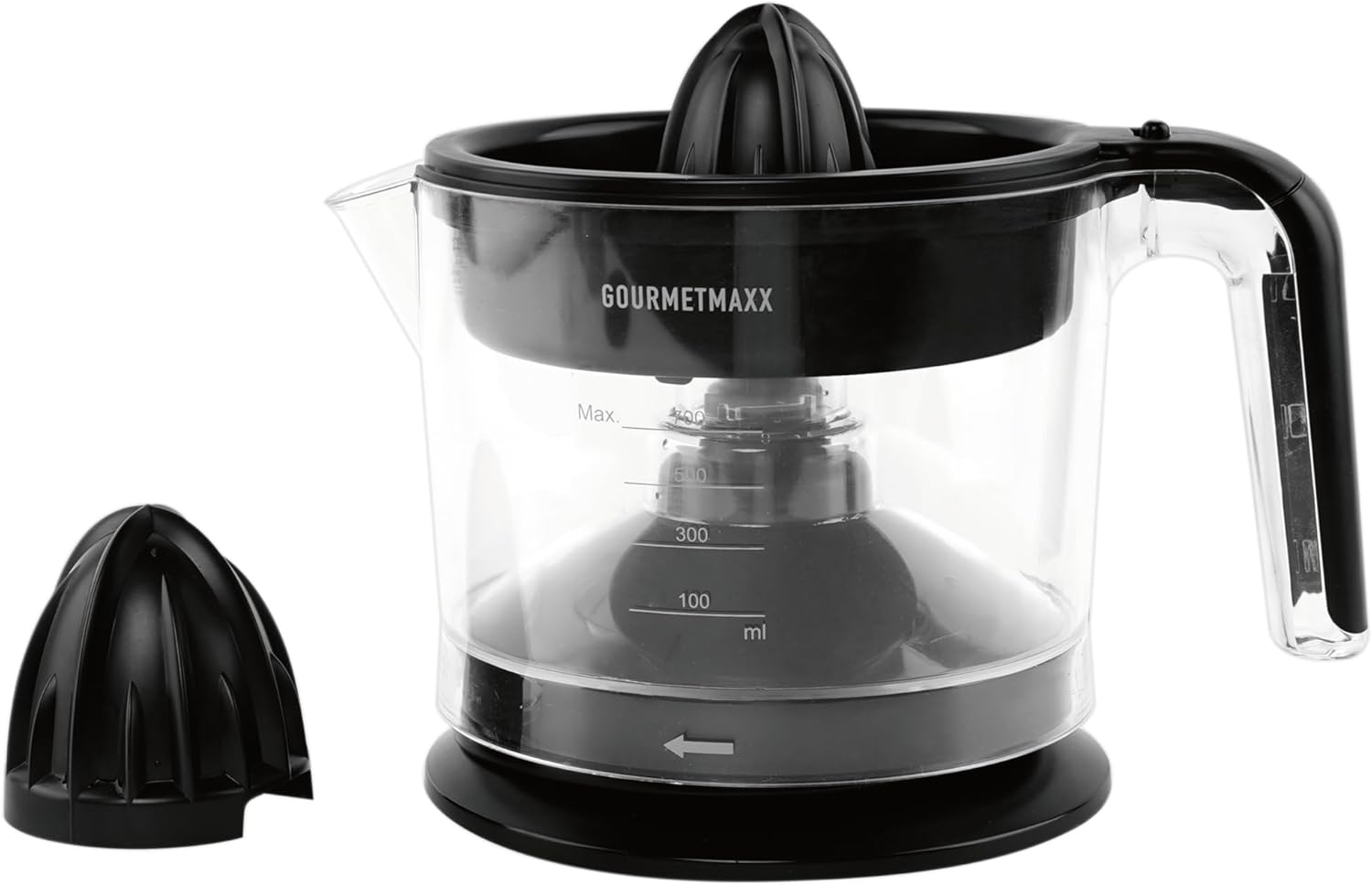 GOURMETmaxx Electric Citrus Juicer 25 W - Fresh Juice at the Touch of a Button | 700ml Juice Container | Large Press Cone | With strainer & non-slip feet