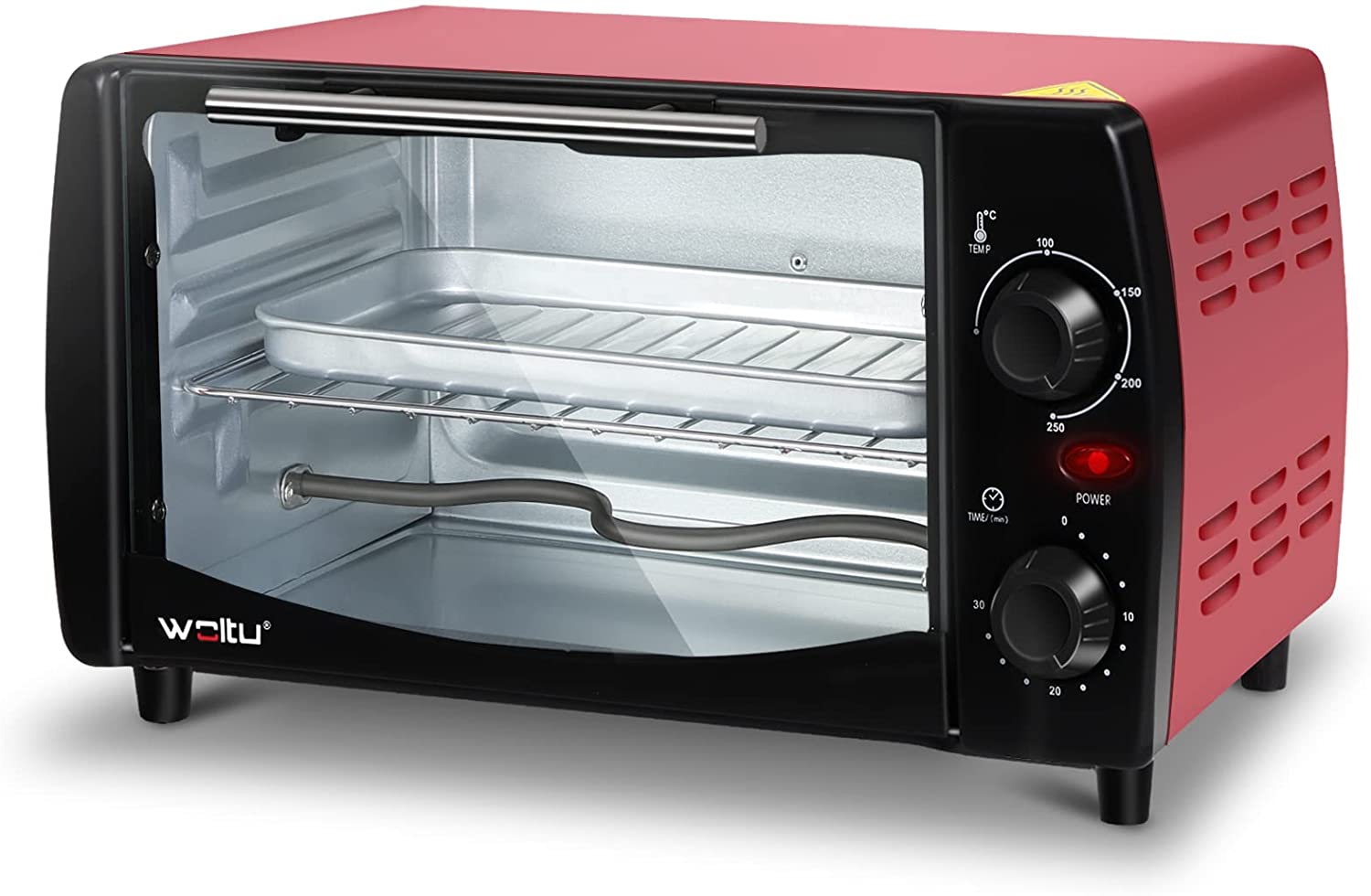 WOLTU Mini Oven 12 Litre Pizza Oven Double Glass Door with Baking Tray and Timer 0-250°C 800 Watt #1541