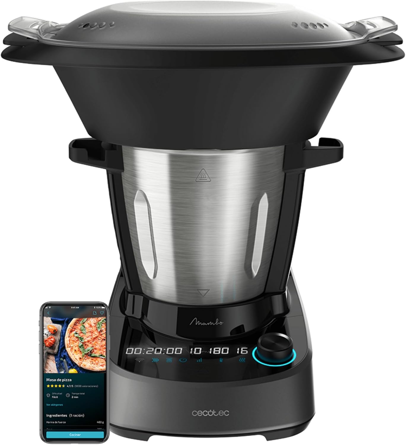 Cecotec Mambo 11090 Multifunctional Food Processor, 1600 W, 37 Functions, App, Scale, 3.3 L Stainless Steel Jug, Dishwasher Safe, Recipe Book and Accessories, Self-Cleaning, MamboMix Spoon