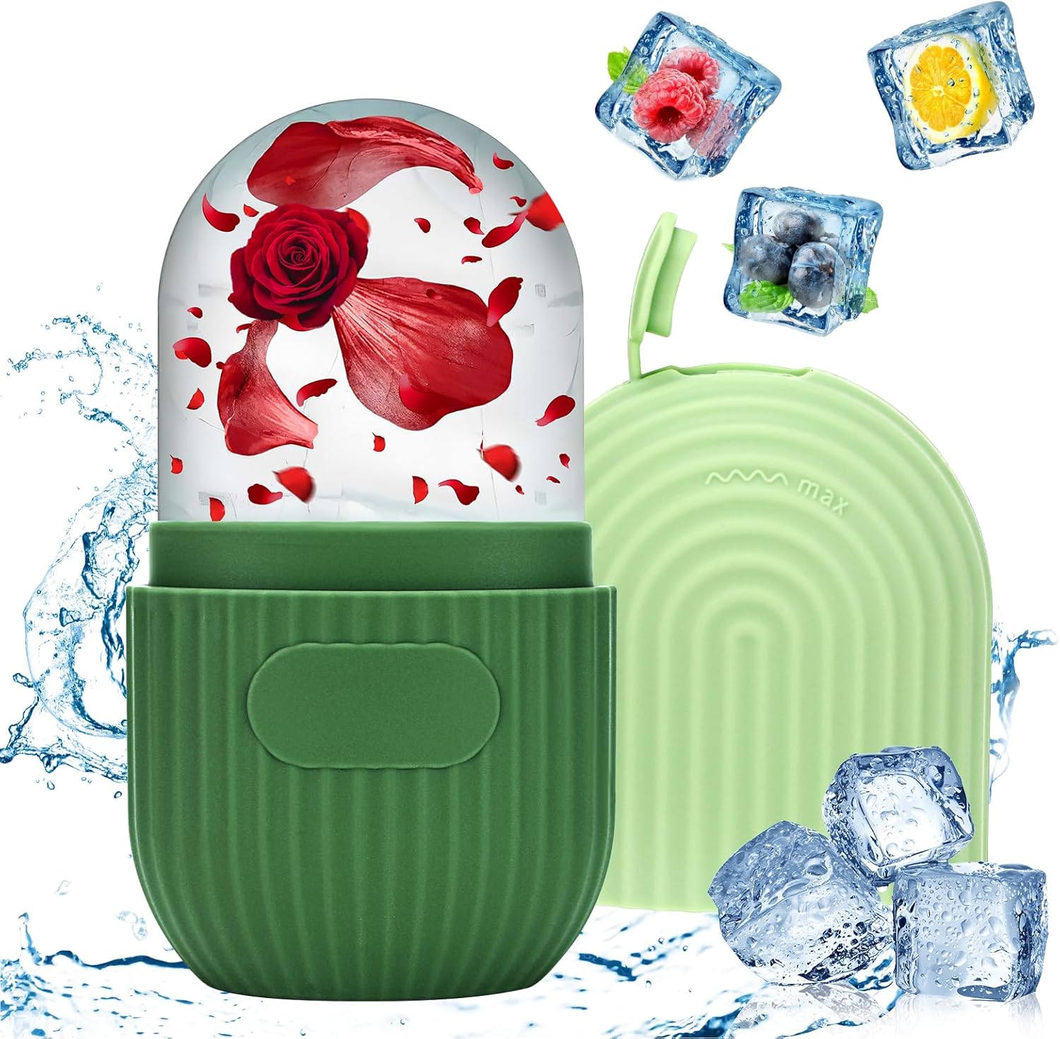 Vasmeiy Ice Roller Face, Ice Roller Face Eye Massager, Silicone Reusable, for Face Tightening, Pore Reducing, Reduces Swelling, Wrinkles Whitening, Skin Care (Green)