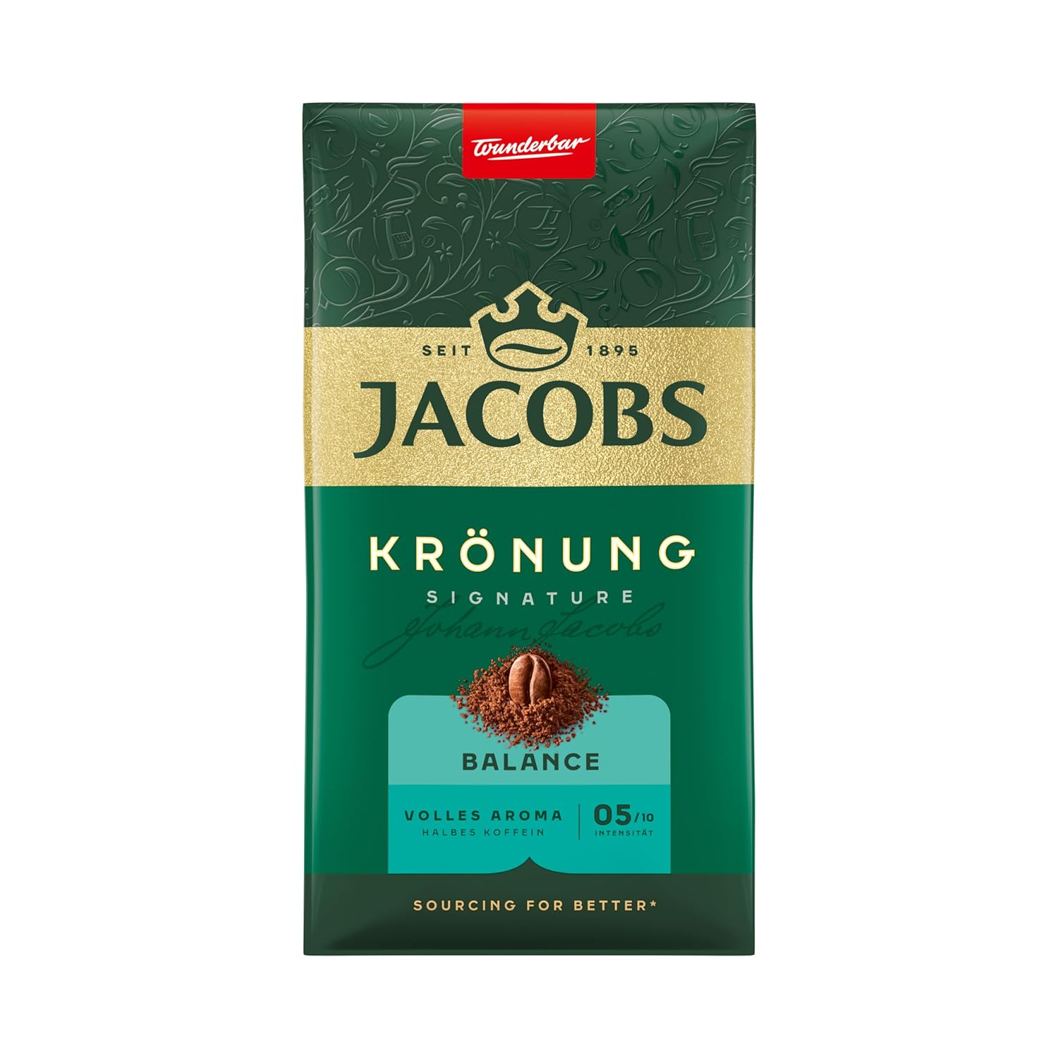 Jacobs Filter Coffee Krönung Balance, Medium Roast, Ground Coffee, Roasted in Germany, Ideal for Filter Coffee Maker & French Press, Intensity 5/10, 500 g (Pack of 6)