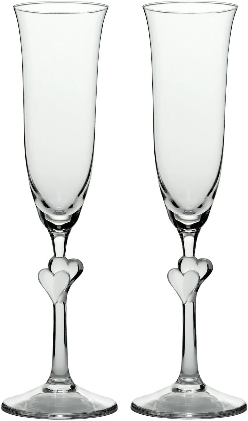 Stölzle Lausitz Store Stölzle Lausitz L´Amour Sparkling Wine Flutes with red hearts, 175 ml, set of 2, dishwasher proof, romantic sparkling wine duo for the most beautiful hours for two