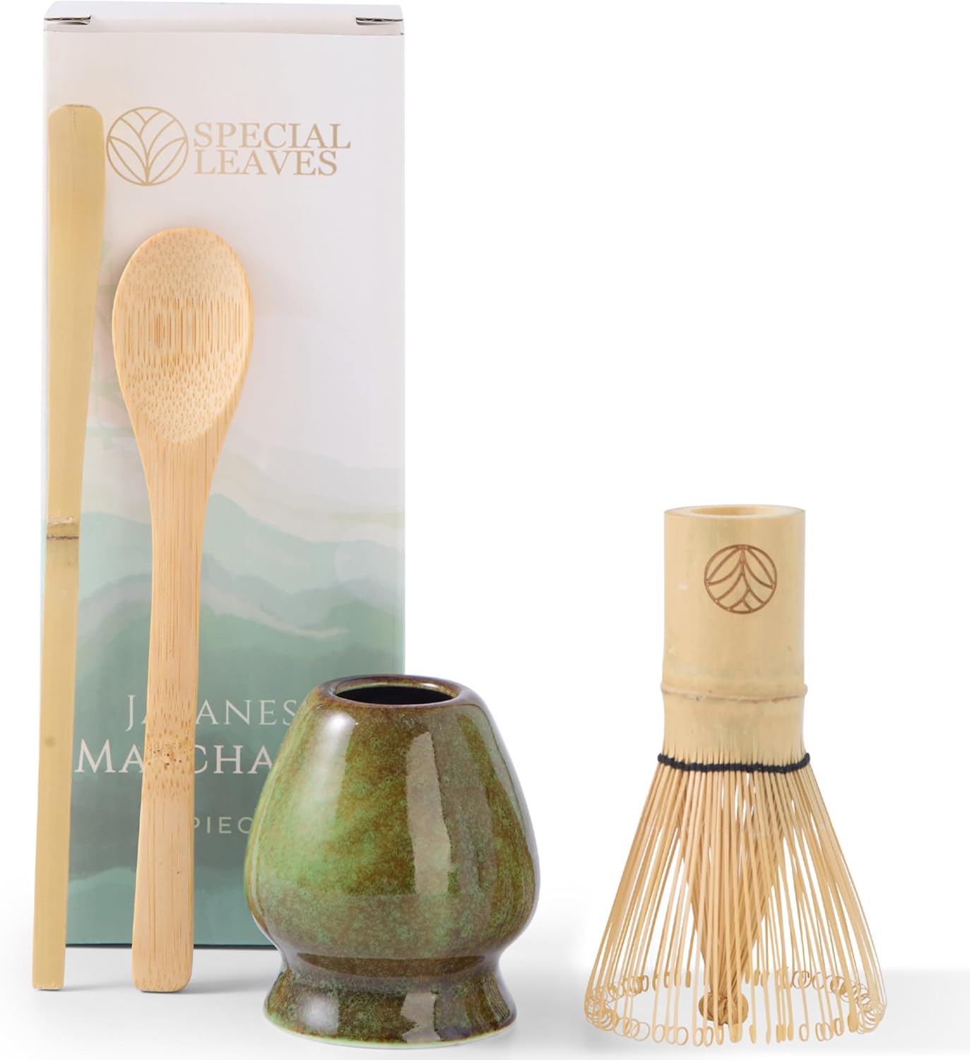 Matcha Set - Dark Green - 4-Piece Matcha Tea Set - Matcha Broom Holder, Matcha Spoon, Scoop - Premium Matcha Kit for Matcha Lovers